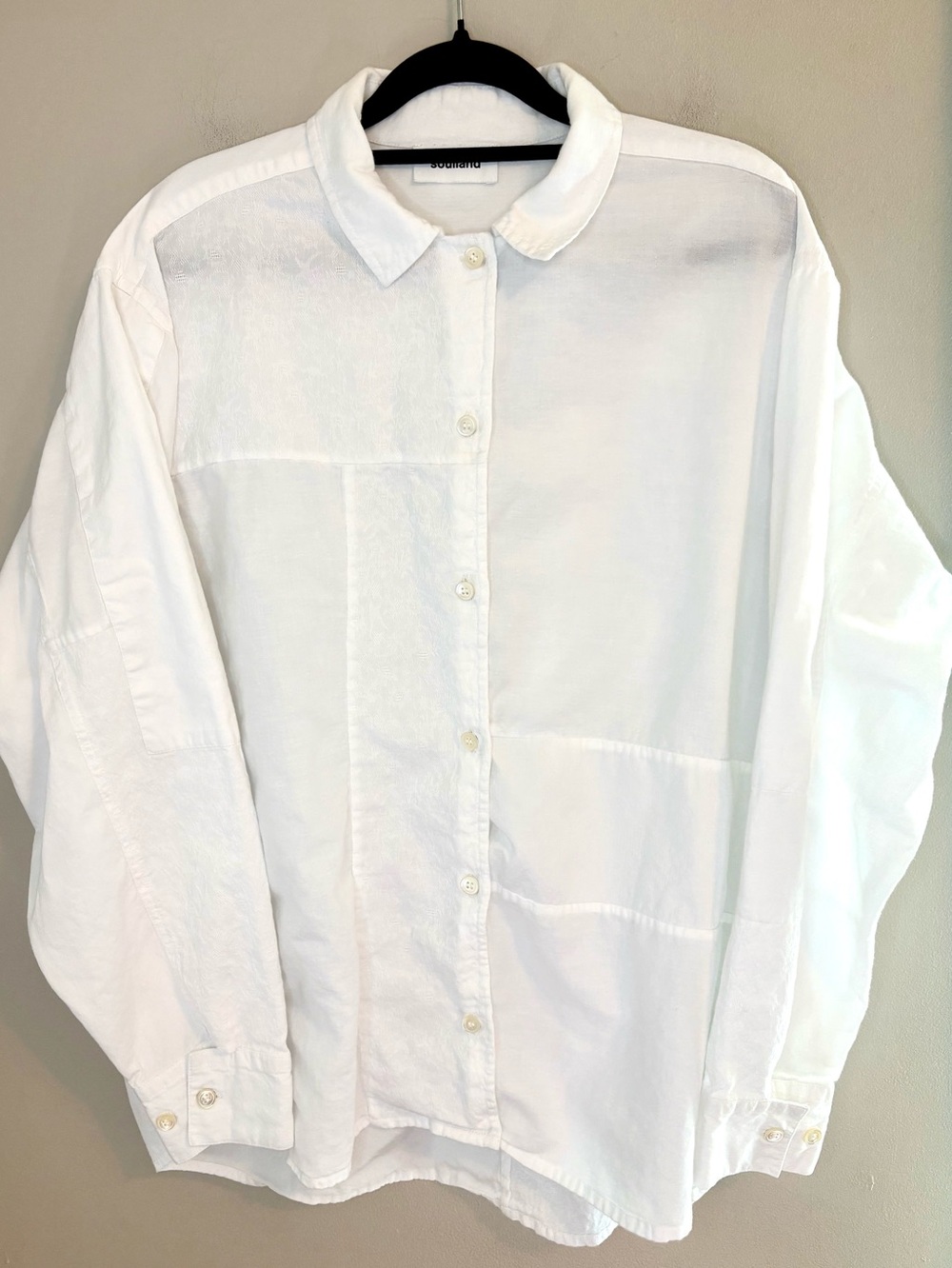 Soulland White Patchwork Button Front Shirt Size 42 100% Cotton